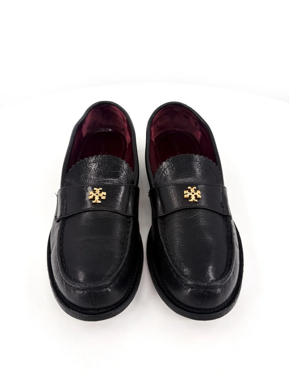 TORY BURCH Classic Loafers Black Leather Gold Double T 6.5